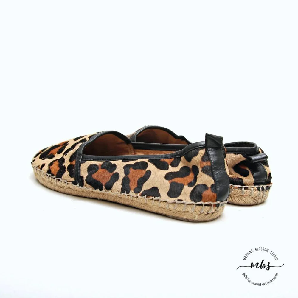 Vince Camuto Cadrian Leopard Cow Hair Espadrille Flats Brown Women Size‎ 8.5